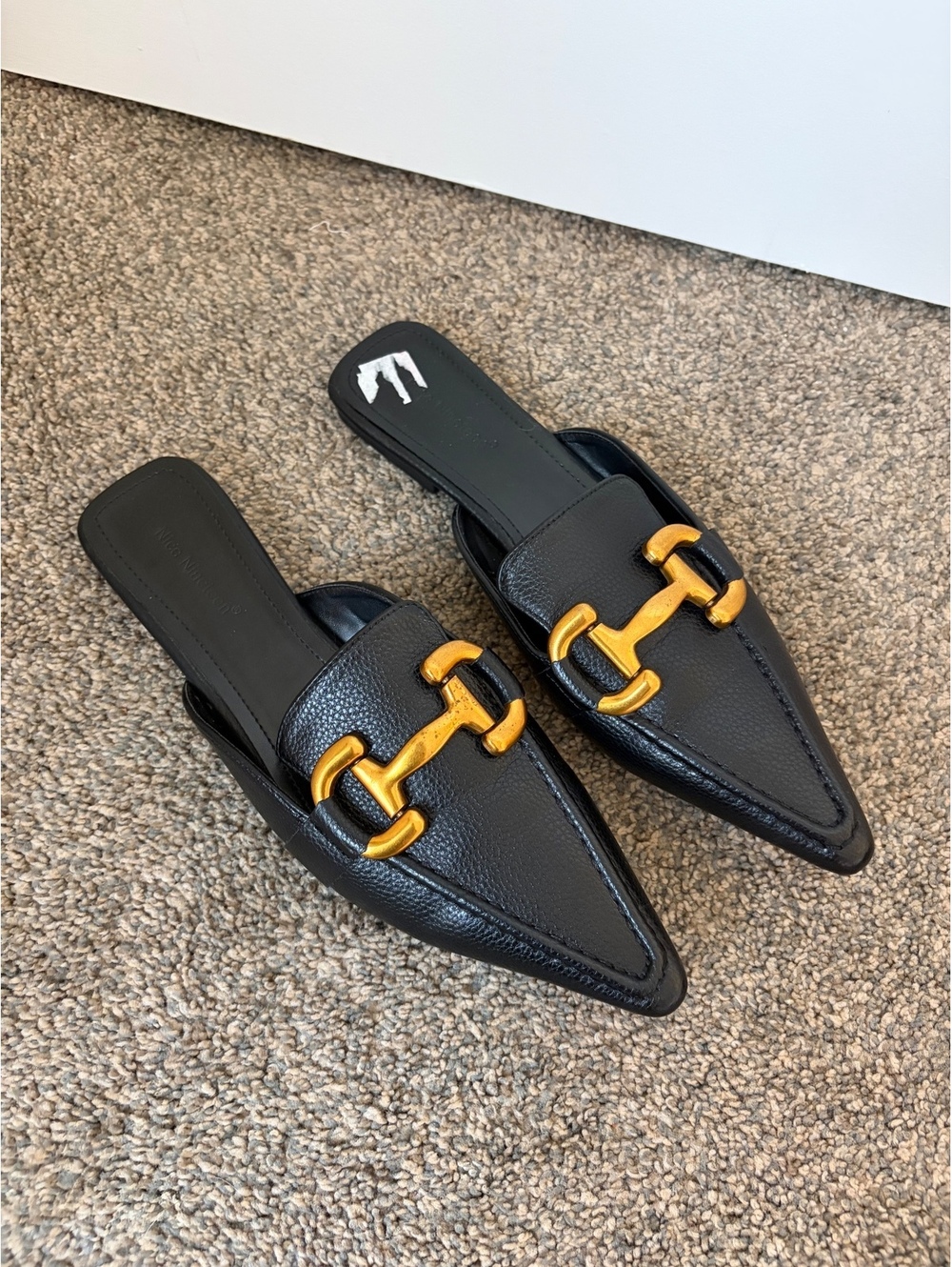 Black Mules with Chunky Gold Hardware